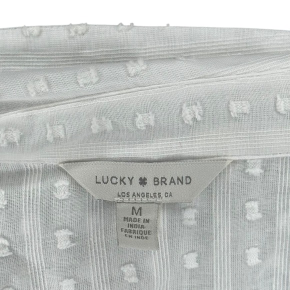 LUCKY BRAND White Textured Swiss Dot Short Sleeve Button Up Blouse Top Women's M - Picture 5 of 6
